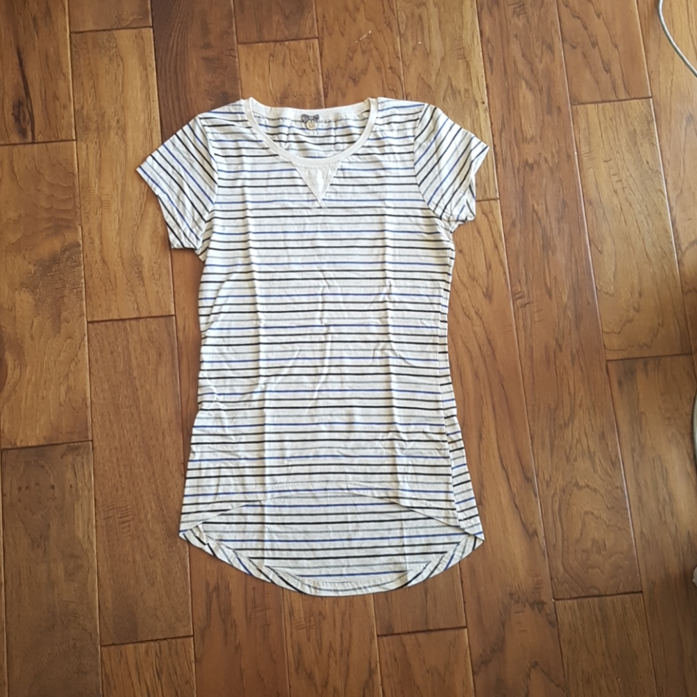 Poof! Blue Gray Striped High-Low T-Shirt